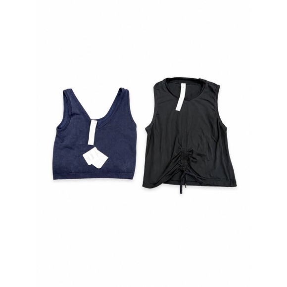 Lululemon Tops - Lululemon Black Ruched Top Size 8 & Fabletics Blue Tank Top NWT Size Large